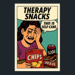 Therapeutische Snacks - Pop Art Emotional Comfort Poster<br><div class="desc">Feiern Sie die unordentliche Schönheit der Selbstachtung mit diesem kühnen Pop-Kunstwand mit einer tränenvollen Figur, umgeben von Chips, Schokolade und Soda. Styling in Vintager Comic-Buchmode mit Halbschattierungen, dramatischen Ausdrucksweisen und frechen Texten verwandelt dieses Portrait emotionales Essen in ein Abzeichen der Ehre. Ideal für Küchen, Schlafsäle oder kreative Räume, die Komfort,...</div>