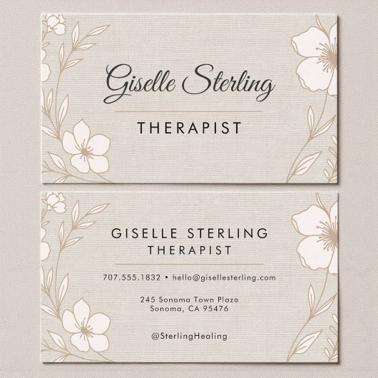 Therapist Botanical Flowers Floral Linen Visitenkarte