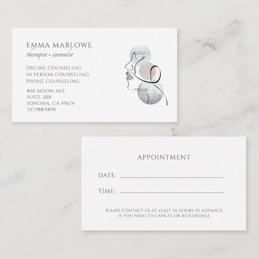 Therapist Counselor Business & Appointment Card Visitenkarte (Vorne/Hinten)