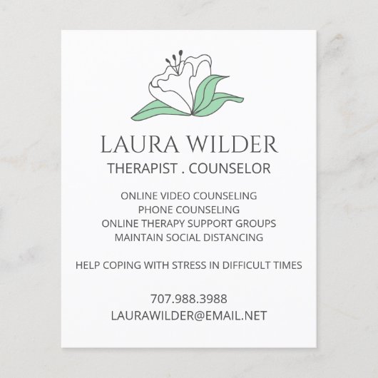 Therapist Counselor Online Or By Phone Flyer (Vorne)