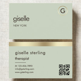 Therapist Counselor Sage Green Gold QR Code Visitenkarte