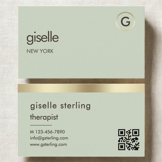 Therapist Counselor Sage Green Gold QR Code Visitenkarte