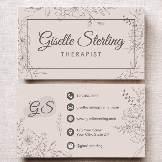 Therapist Floral Botanical Elegant Script Visitenkarte