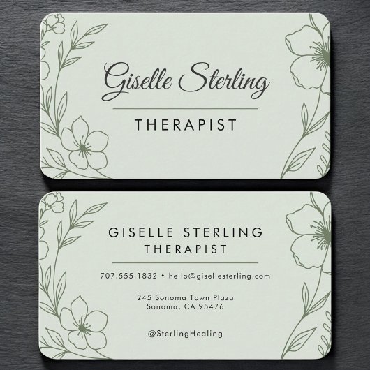 Therapist Floral Sage Green Professional Visitenkarte