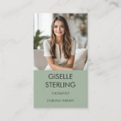 Therapist Psychologist Sage Green Photo Visitenkarte (Vorderseite)