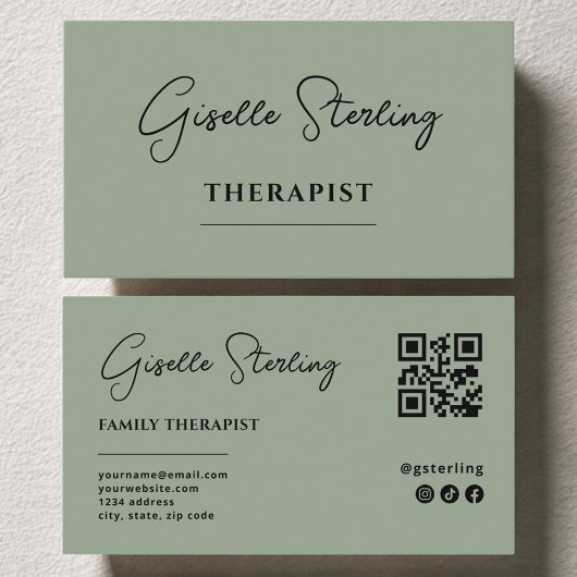 Therapist Psychologist Sage Green QR Code Visitenkarte