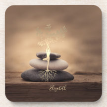 Therapist Zen Stones, Gold Tree Silhouette Brown