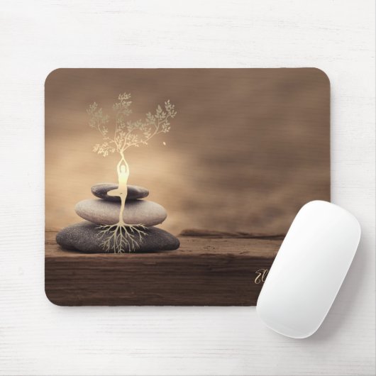 Therapist Zen Stones, Gold Tree Silhouette Brown Mousepad (Mit Mouse)