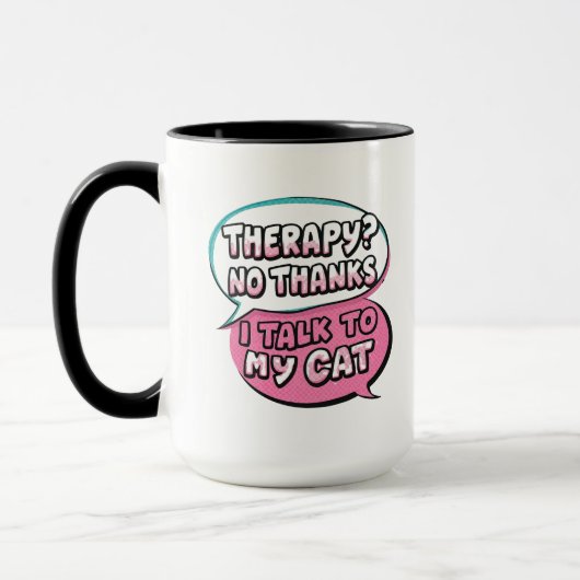 Therapy? No Thanks, I Talk to My Cat Comic Design Tasse (Links)