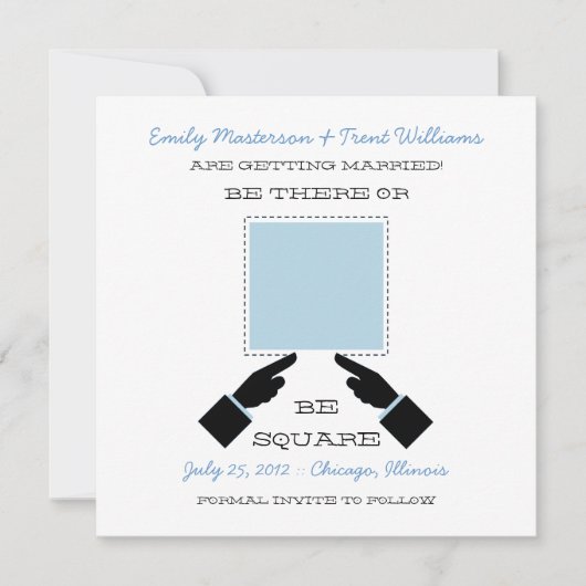 There or Square Save the Date, Blau Einladung (Vorderseite)