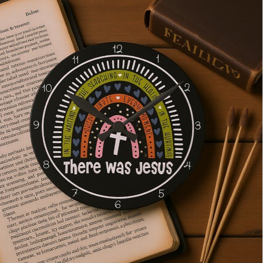 There Was Jesus Rainbow Graphic Runde Wanduhr