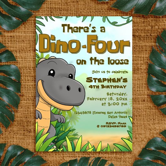 There's a Dino Four on the Loose - 4rd Birthday Einladung