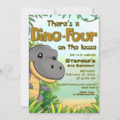 There's a Dino Four on the Loose - 4rd Birthday Einladung (Vorderseite)