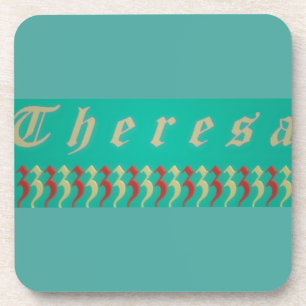 Theresa Graphic name design aqua blau und rot Getränkeuntersetzer