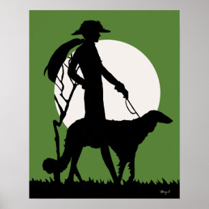 Theresa im Grün - Kunst-Deko-Dame mit Hund Poster