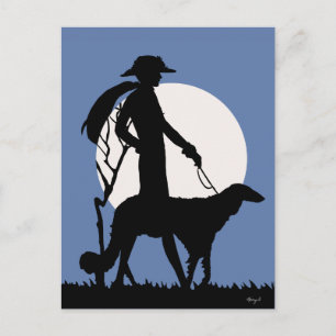 Theresa in Blue - Art-Deco-Dame mit Hund Postkarte