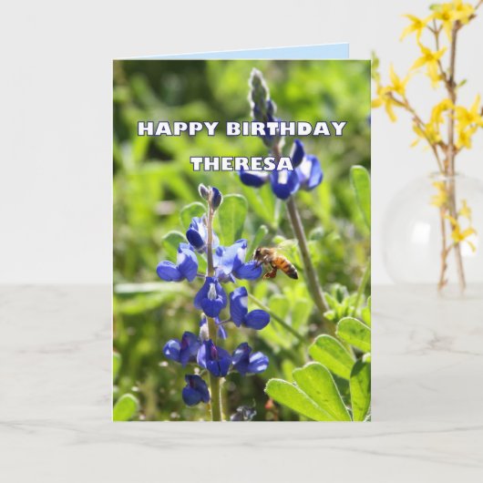 Theresa Texas Bluebonnet Happy Birthday Karte (Gelbe Blume)