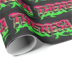 Theresa Vorname Name Graffiti red green Geschenkpapier