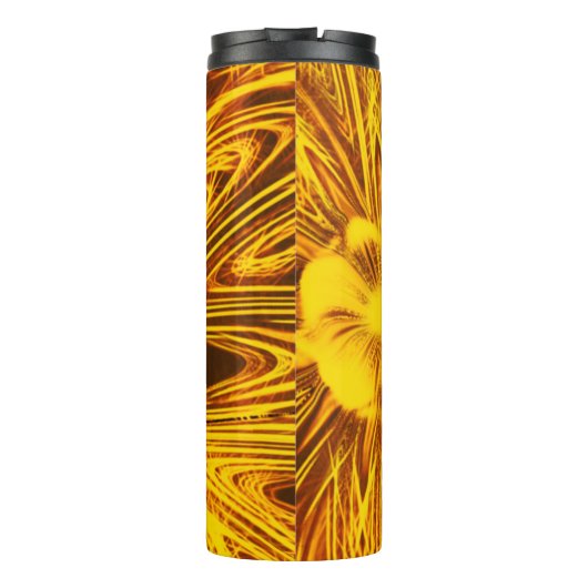 Thermal Tumbler Abstrakte Linien Gelbe Blume Thermosbecher (Rückseite)