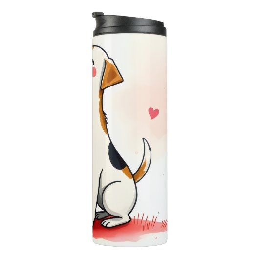 Thermal Tumbler Dog Puppy Red Hearts Thermosbecher (Nach rechts gedreht)