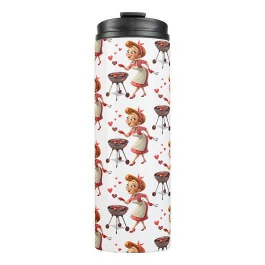 Thermal Tumbler Lady Cooking Red Hearts Thermosbecher (Vorderseite)