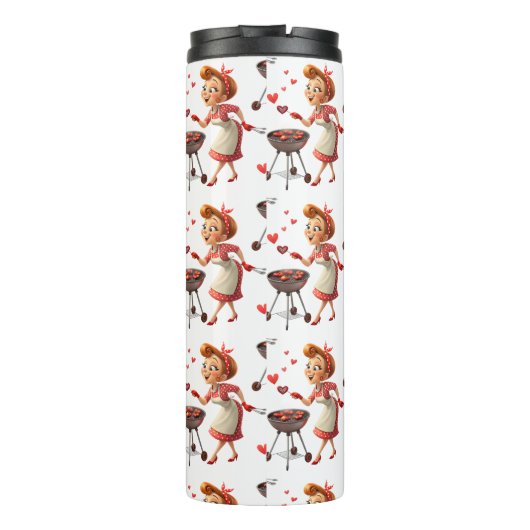 Thermal Tumbler Lady Cooking Red Hearts Thermosbecher (Rückseite)
