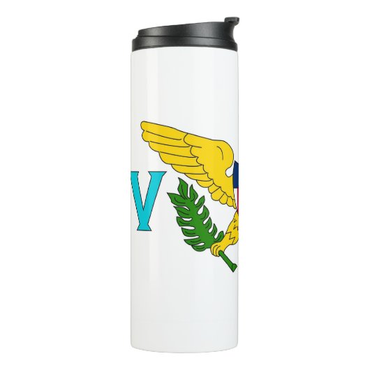 Thermal Tumbler mit Fahne der Jungfrau Islands, US Thermosbecher (Nach links gedreht)