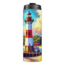 Thermal Tumbler, Nautic Coastal Lighthouse