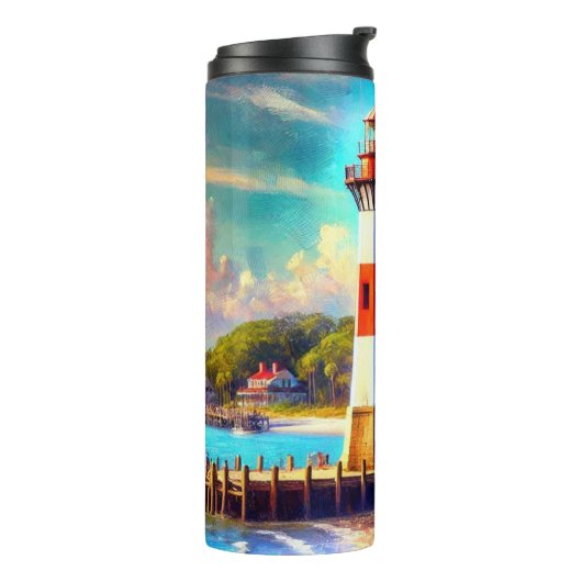 Thermal Tumbler, Nautic Coastal Lighthouse Thermosbecher (Nach links gedreht)