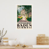 Thermalbad Baden Schweiz Vintage Reise Poster (Küche)