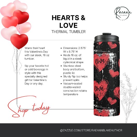 Thermischer Tumbler für Herz und Liebe Thermosbecher