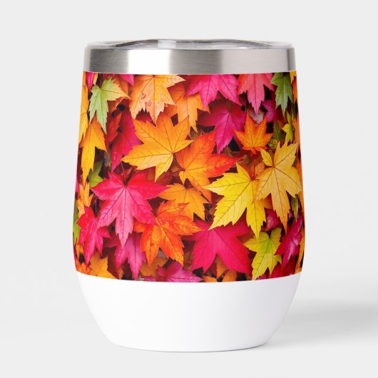 Thermobecher mit Herbstlaub in Herbstfarben (Rückseite)