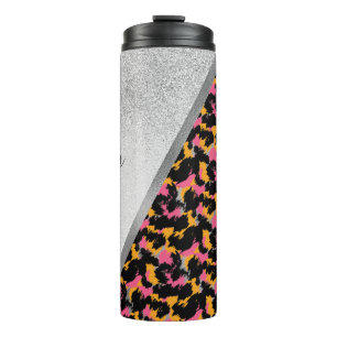 Thermotasse mit Tierdruck-Sparkle-Monogramm Name Thermosbecher