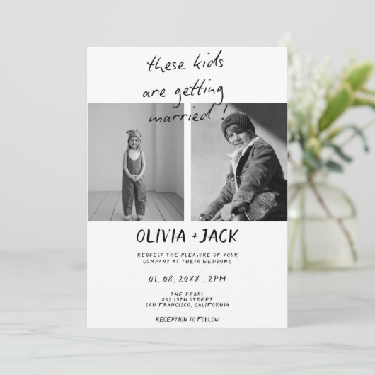 These Kids Are Getting Married Child Photo Wedding Einladung (Stehend Vorderseite)
