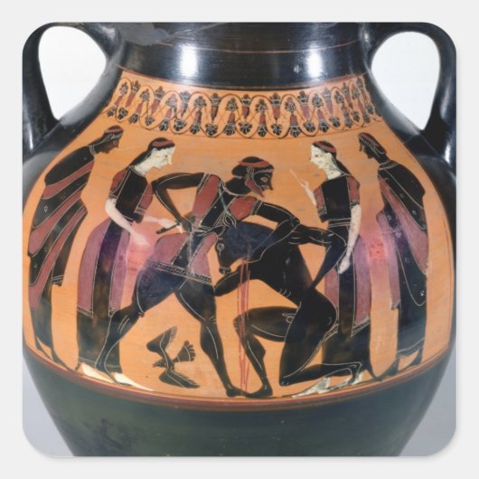 Theseus kämpft gegen den Minotaurus Quadratischer Aufkleber (Vorderseite)