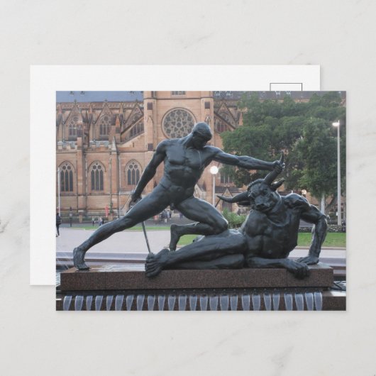 Theseus und die Postkarte der Minotaur-Statue (Vorne/Hinten)