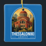 Thessaloniki Griechenland Agios Pavlos Travel Art  Keramikornament<br><div class="desc">Thessaloniki retro Vektor Reise Design. Thessaloniki ist eine griechische Hafenstadt am Thermaischen Golf der Ägäis.</div>