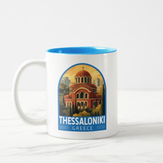 Thessaloniki Griechenland Agios Pavlos Travel Art Zweifarbige Tasse (Links)