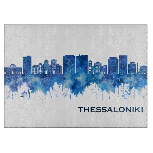 Thessaloniki Griechenland Skyline Blue Schneidebrett (Vorderseite)