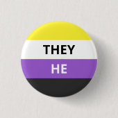They/He Pronouns Non-Binary Flag Badge Button (Vorderseite)