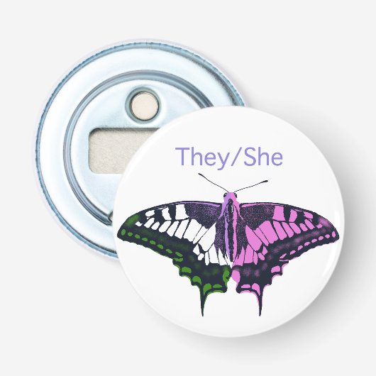 They/She Non-Binary Flag Swallowtail Butterfly Flaschenöffner (Vorderseite)