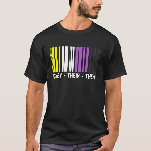 They Their Them Barcode Non Binary Flag Agender Pr T-Shirt (Vorderseite)