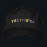 They Them Nonbinary Pride Bestickte Baseballkappe<br><div class="desc">They/Them written in yellow, white, and purple pride colors on a black hat for a non-binary person. The nonbinary flag colors and their pronouns.</div>
