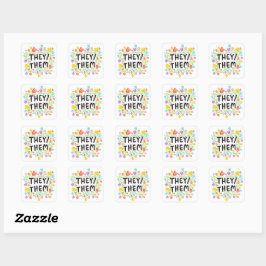 THEY / THEM Pronouns Floral Handlettering Set von Quadratischer Aufkleber