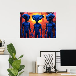 They're Here AI Alien Art Poster