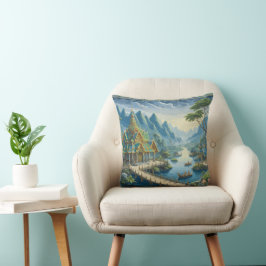 Thibaut Asian Landschaftlich Blue and Green Decora Kissen