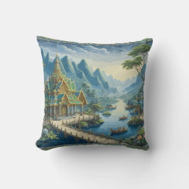 Thibaut Asian Landschaftlich Blue and Green Decora Kissen