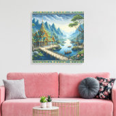 Thibaut Asian Landschaftlich Blue and Green Decora Leinwanddruck (Insitu (Wohnzimmer))