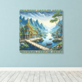 Thibaut Asian Landschaftlich Blue and Green Decora Leinwanddruck (Insitu (Holzboden))