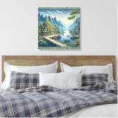 Thibaut Asian Landschaftlich Blue and Green Decora Leinwanddruck (Insitu (Schlafzimmer))